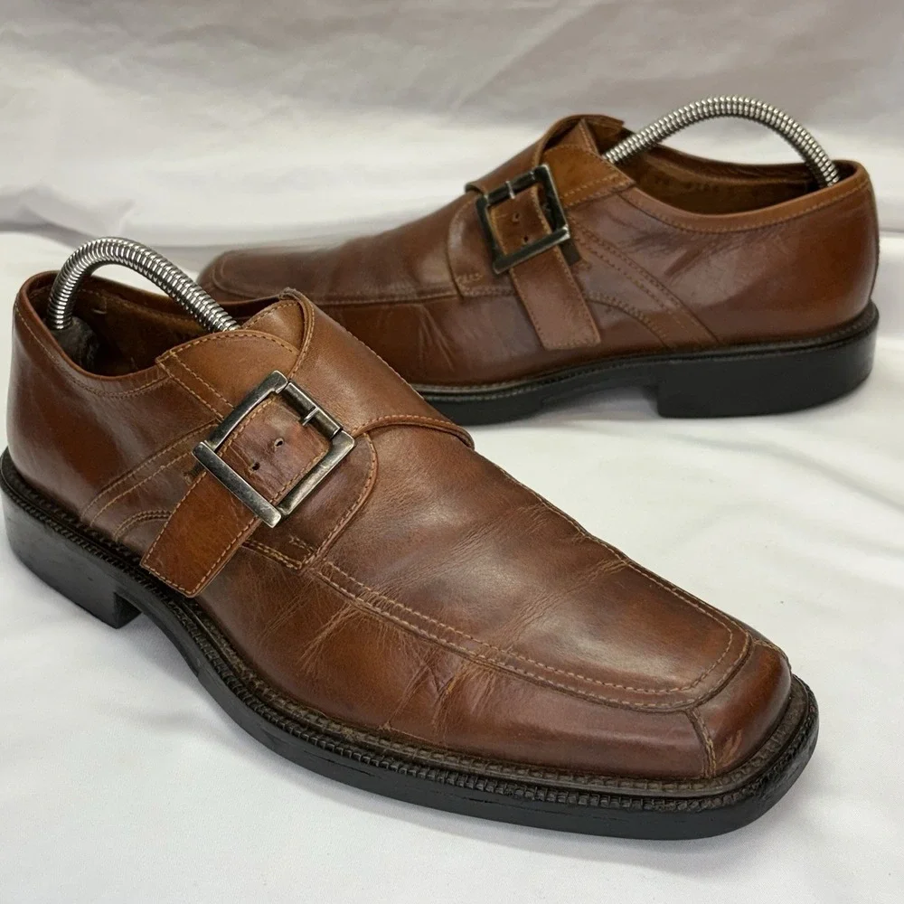 Vintage Johnston & Murphy Monkstrap Dress Shoes Mens US 9 M Brown Made In Italy